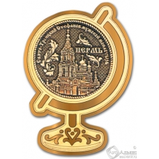 Магнит из бересты Пермь Свято-Троицкий монастырь круг Глобус золото